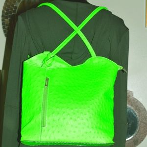 Neon Green Slim Leather Backpack